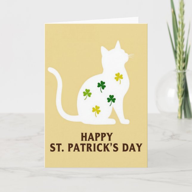 Shamrock Cat Happy St Patricks Card (Front)
