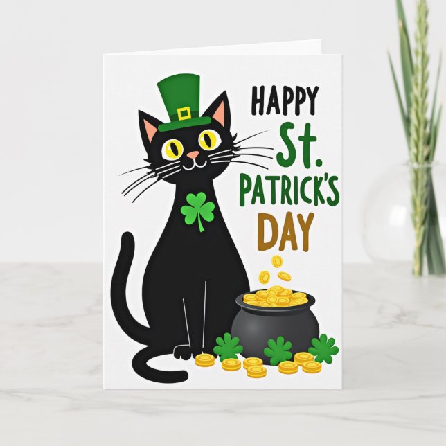 Shamrock Cat Lucky Day Card (Front)