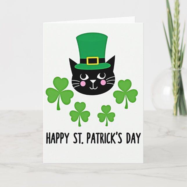 Shamrock Cat Pattern Day Card (Front)