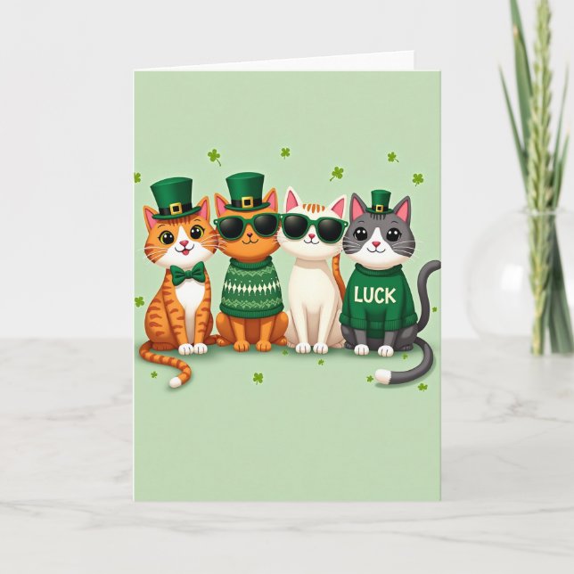 Shamrock Cats Luck Pattern Card (Front)