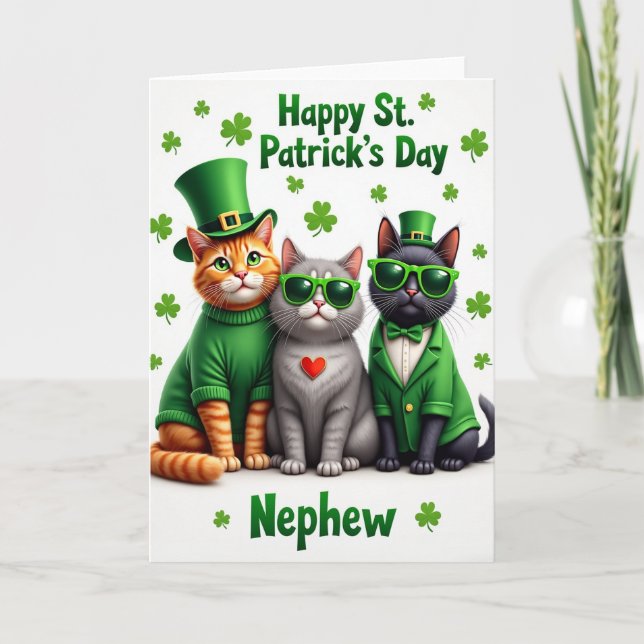 Shamrock Cats Nephew St Patricks Card (Front)