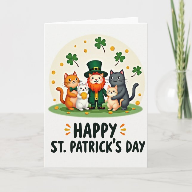 Shamrock Cats St Patricks Day Card (Front)