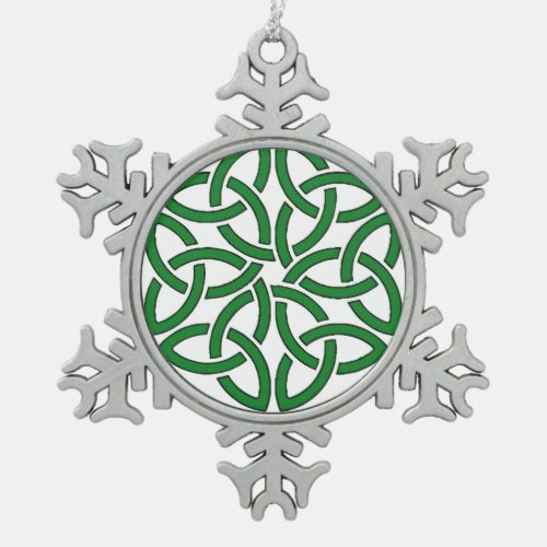 Shamrock Celtic Art Knotwork Design Snowflake Pewter Christmas Ornament
