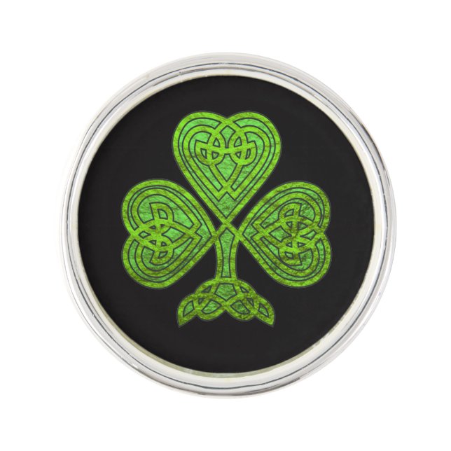 Shamrock Celtic Design Metallc Effect in Green Pin (Front)