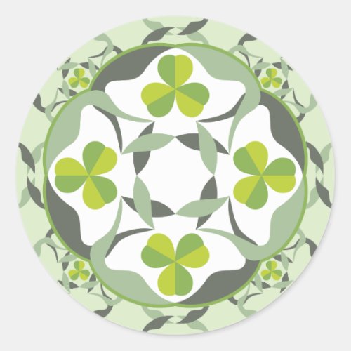 Shamrock Celtic Inspired Pattern St Patricks Day Classic Round Sticker