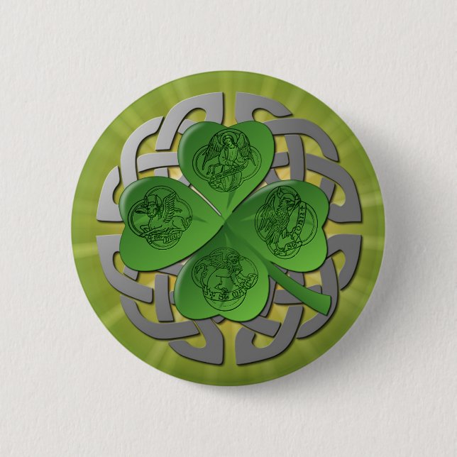 Shamrock – Celtic Knot – 4 Evangelists Button (Front)
