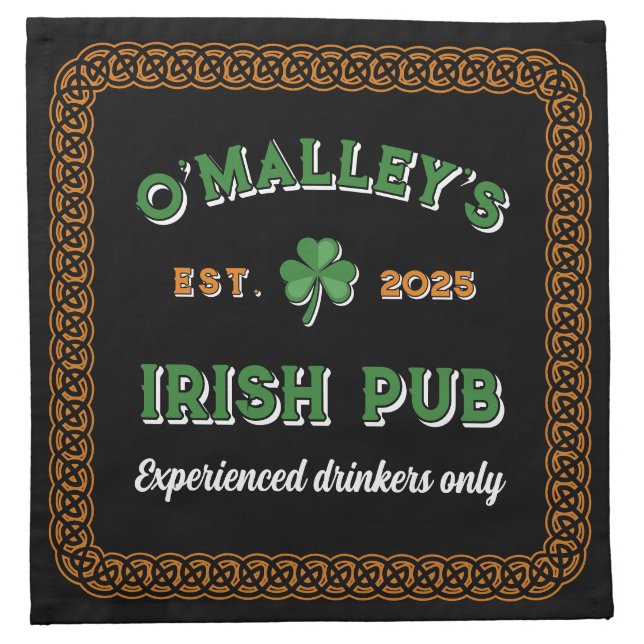 Shamrock Celtic Knot Border Irish Pub Cloth Napkin (Front)
