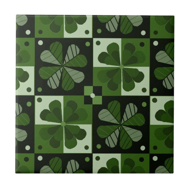 Shamrock Checkerboard Pattern  Ceramic Tile (Front)