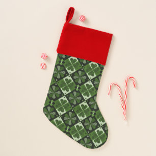 Shamrock Checkerboard Pattern Christmas Stocking