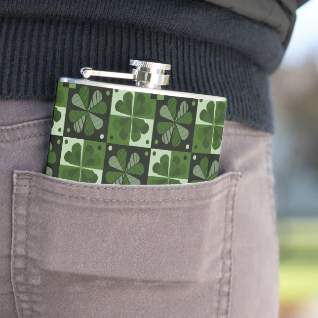Shamrock Checkerboard Pattern Flask (In Situ)