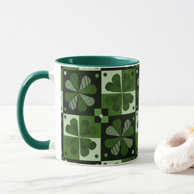 Shamrock Checkerboard Pattern Mug (With Donut)