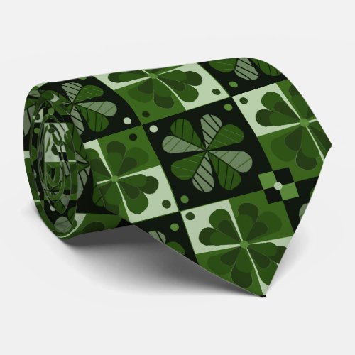 Shamrock Checkerboard Pattern Neck Tie