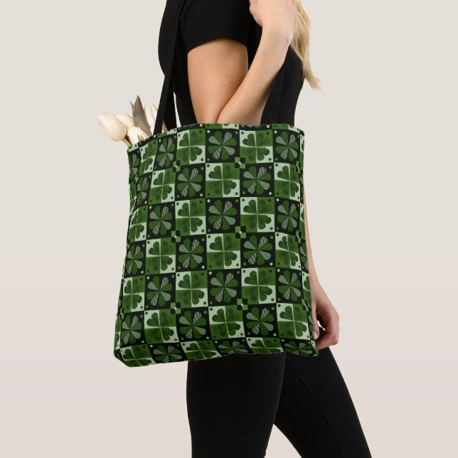 Shamrock Checkerboard Pattern Tote Bag (Close Up)