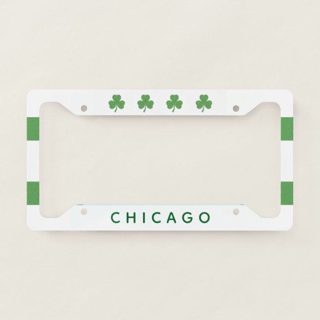 Shamrock Chicago Flag License Plate Frame (Front)