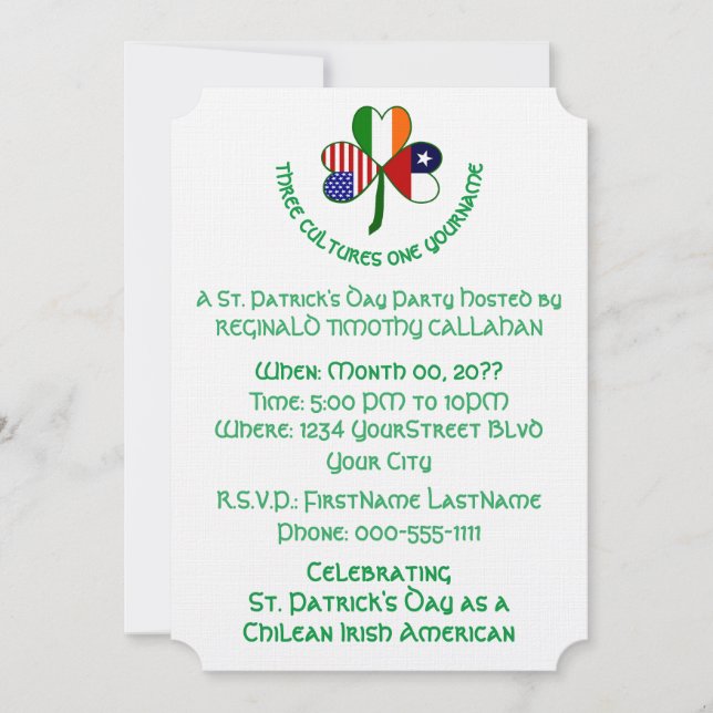 Shamrock Chilean Ireland USA Personalize Text Invitation (Front)
