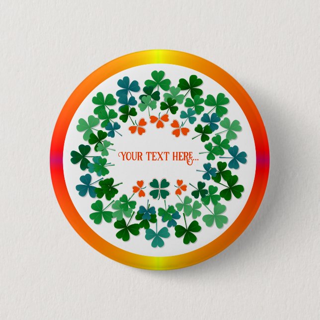Shamrock Circle  Custom Text Classic Round Sticker Button (Front)