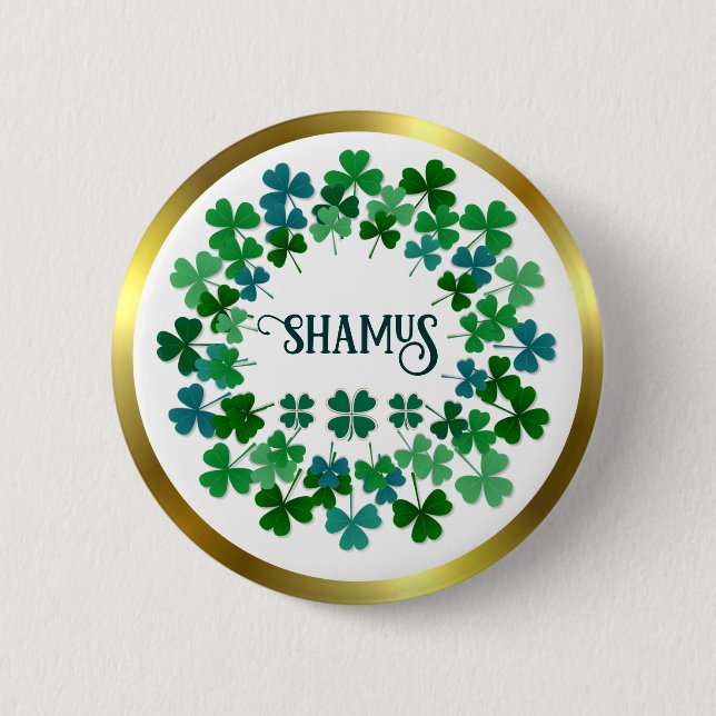 Shamrock Circle  Custom Text Classic Round Sticker Button (Front)
