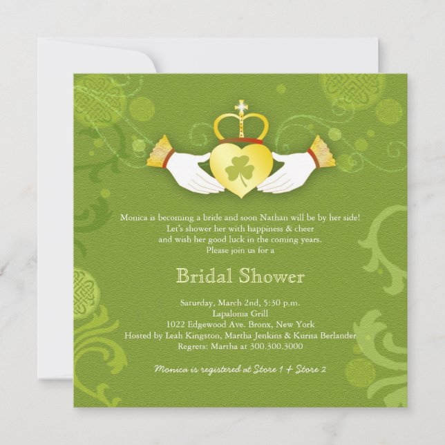 Shamrock Claddagh Heart Irish Bridal Shower Invitation (Front)