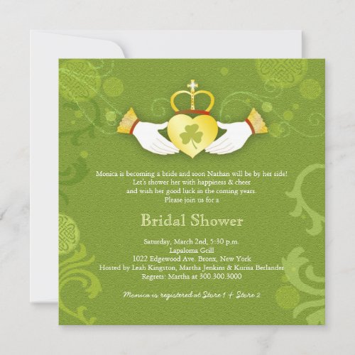 Shamrock Claddagh Heart Irish Bridal Shower Invitation