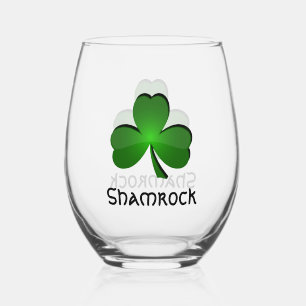 Shamrock Clover Design Stemless Wine Glass