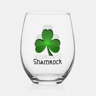 Shamrock Clover Design Stemless Wine Glass