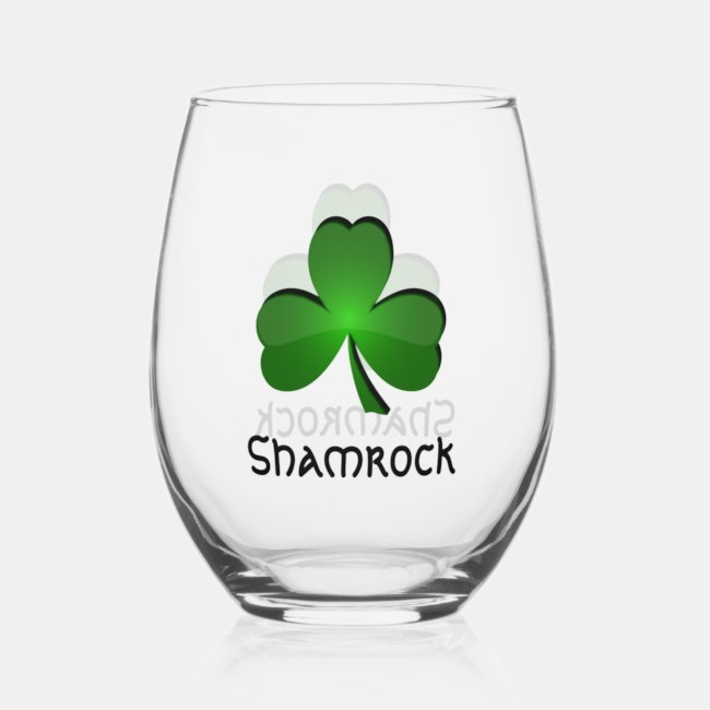 Shamrock Clover Design Stemless Wine Glass