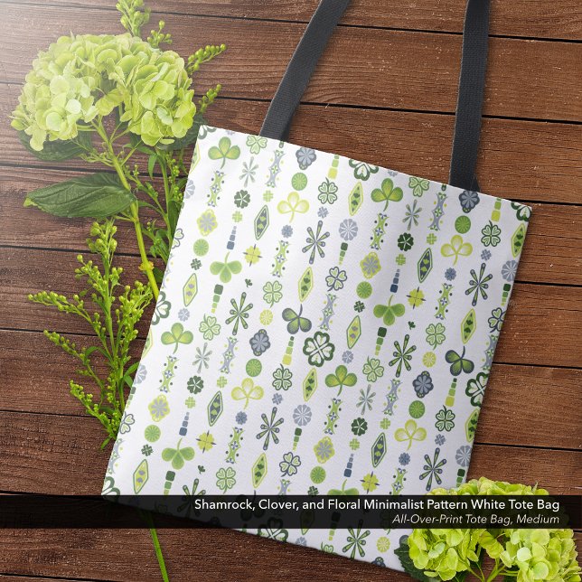 Shamrock, Clover, Floral Minimalist Pattern White Tote Bag (Shamrock, Clover, Floral Minimalist Pattern White Tote Bag - Medium Size)