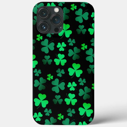 Shamrock Clover Green and Black Modern St Patricks iPhone 13 Pro Max Case