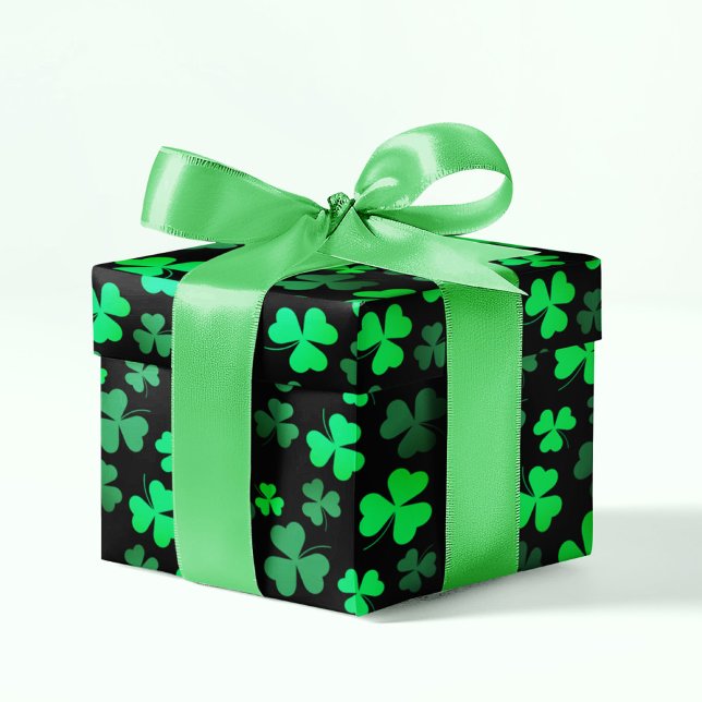 Shamrock Clover Green Black 3 Leaf St Patricks Day Wrapping Paper (Creator Uploaded)