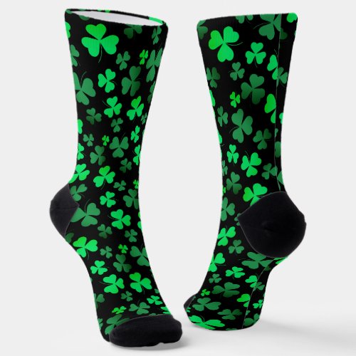 Shamrock Clover Green  Black Leaf Foliage Elegant Socks