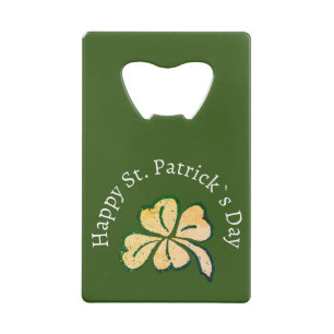 Shamrock Clover Green Happy St. Patrick`s Day Credit Card Bottle Opener