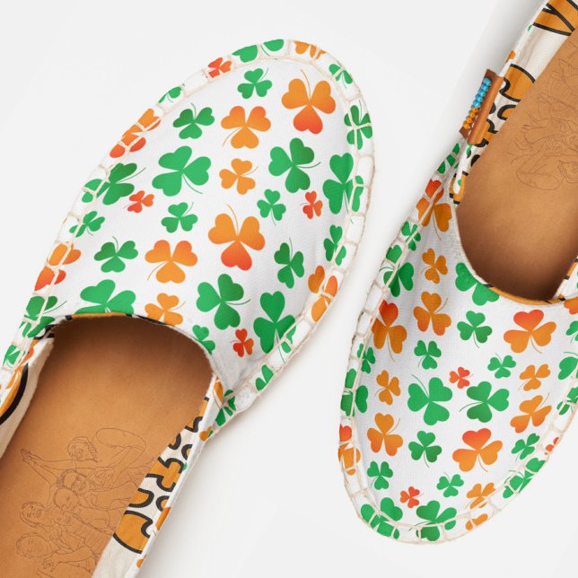 Shamrock Clover Green White Orange Ireland Flag Espadrilles (Creator Uploaded)