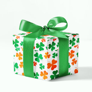 Shamrock Clover Green White Orange Ireland Flag Wrapping Paper