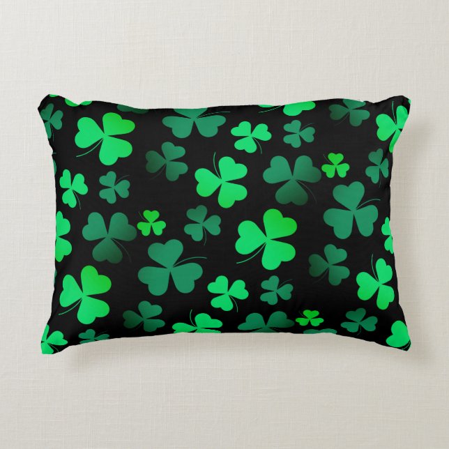 Shamrock Clover Ireland Irish Modern Green & Black Accent Pillow (Front)