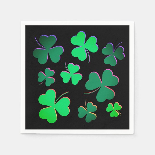 Shamrock Clover Ireland Irish Modern Green & Black Napkins (Front)