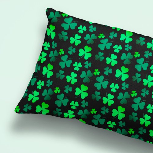 Shamrock Clover Ireland Irish Modern Green  Black Pillow Case