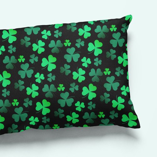 Shamrock Clover Ireland Irish Modern Green  Black Pillow Case