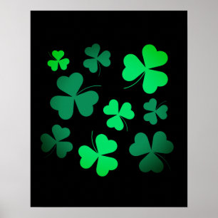 Shamrock Clover Ireland Irish Modern Green & Black Poster