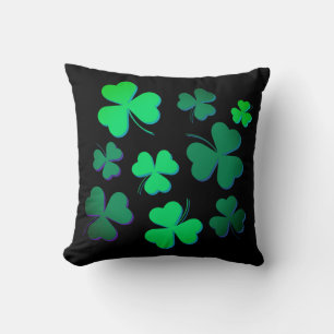 Shamrock Clover Ireland Irish Modern Green & Black Throw Pillow