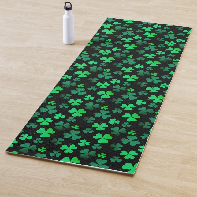 Shamrock Clover Ireland Irish Modern Green & Black Yoga Mat (In Situ)
