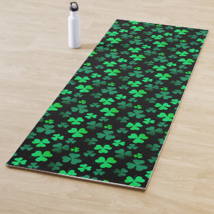 Shamrock Clover Ireland Irish Modern Green & Black Yoga Mat