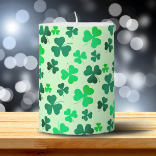 Shamrock Clover Irish Green Elegant St Patrick's Pillar Candle