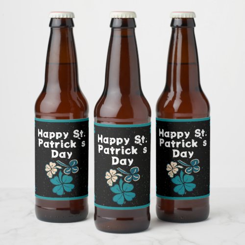 Shamrock Clover Irish Happy St Patricks Day  Beer Bottle Label