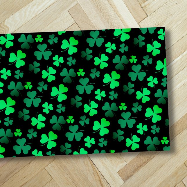 Shamrock Clover Leaf Floral Modern Green and Black Doormat (Creator Uploaded)