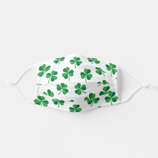 Shamrock Clover Luck 'O The Irish Pattern Adult Cloth Face Mask (Front, Unfolded)