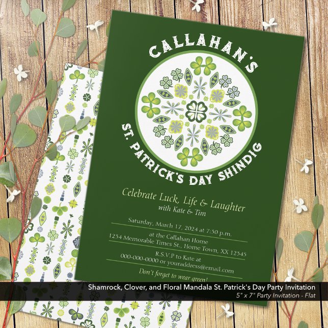 Shamrock Clover Mandala St. Patrick's Day Party Invitation (Shamrock, Clover, and Floral Mandala: St. Patrick's Day Party Invitation)