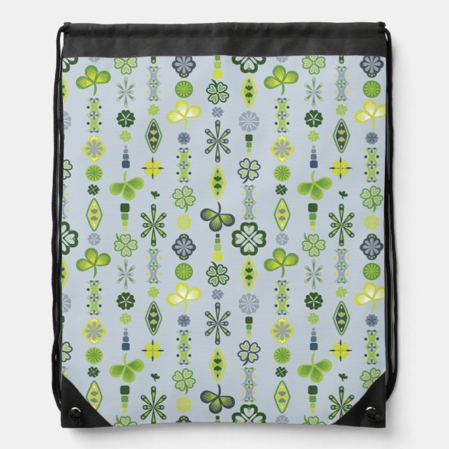 Shamrock Clover Minimal Modern Pattern Blue Drawstring Bag (Front)