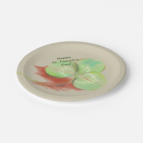 Shamrock Clover Pastel Drawing St Patricks Day Paper Plates