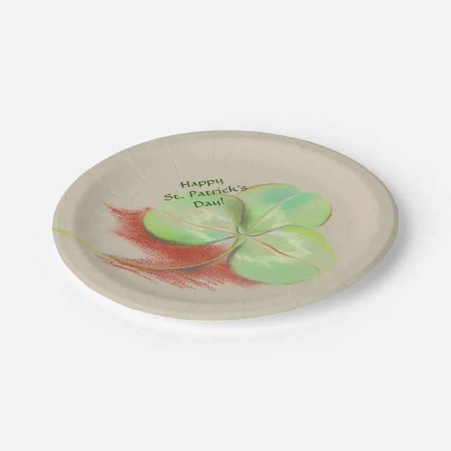 Shamrock Clover Pastel Drawing St. Patrick's Day Paper Plates (Angled)
