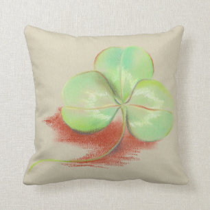 Shamrock Clover Pastel Drawing Throw Pillow